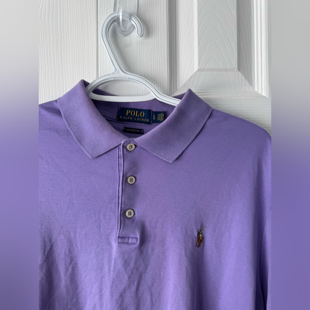 Polo Ralph Lauren Purple Polo Shirt L Multicolor Pony Logo 100% Cotton - Picture 3 of 5
